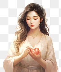 PNG Antique chinese woman holding heart portrait adult contemplation.