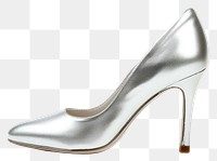 PNG Highly fashionable silver high heel dress shoe footwear white white background.