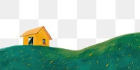 PNG Cute hut and hill illustration architecture countryside building.