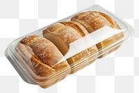 PNG  Bakery plastic with blank label mockup packaging bread food white background.