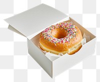 PNG  Donut in the white box mockup bagel food confectionery.