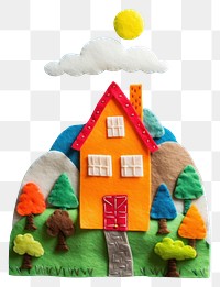 PNG Wallpaper of felt house on hill craft art toy.