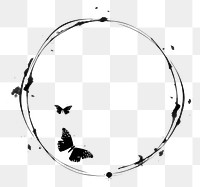 PNG Stroke outline butterflies frame circle black white background.