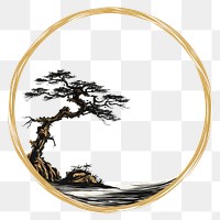 PNG Stroke outline bonsai frame circle plant tree