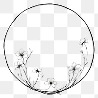 PNG Stroke outline daisy flowers frame pattern drawing circle.