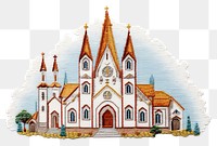 PNG  Church in embroidery style architecture building drawing.