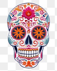 PNG  Skull in embroidery style pattern drawing art.