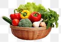 PNG  Vegetables in the small basket plant food white background.