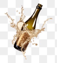 PNG  Champange bottle with splash glass drink wine.