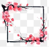PNG Stroke outline pink chinese plum frame blossom flower plant.