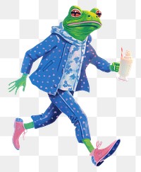 Frog character png holding milkshake digital art illustration, transparent background