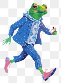 Frog character png holding wedding ring digital art illustration, transparent background