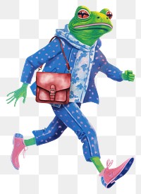Fashionable frog png character digital art illustration, transparent background