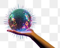 PNG A hand with disco ball sphere planet adult. 