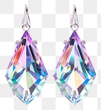 PNG  Crystal earrings iridescent gemstone jewelry white background.