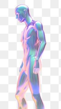 PNG  Human standing sculpture iridescent white background futuristic creativity.
