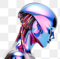 PNG  Robot sculpture iridescent white background futuristic technology.