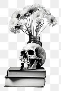 PNG Photography of skull flower book vase.