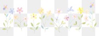 PNG Cute rainbow flowers branch as line watercolour illustration pattern plant white background.