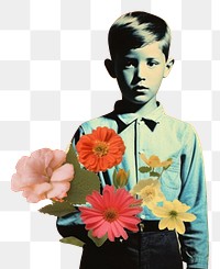 PNG Collage Retro dreamy of boy flower portrait plant.