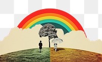 PNG Collage Retro dreamy of women couple rainbow tree art.