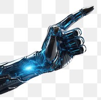 PNG Robot hand technology blue black background.