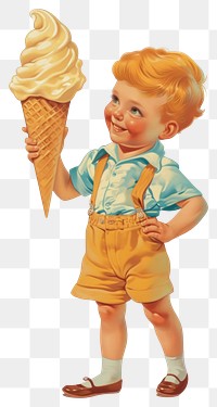 PNG Vintage illustration of little boy dessert cream food.