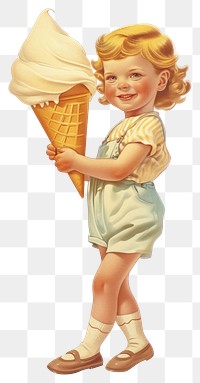 PNG Vintage illustration of little girl dessert child cream.