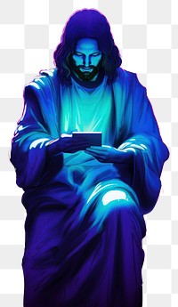 PNG Illustration jesus Neon rim light purple portrait adult.