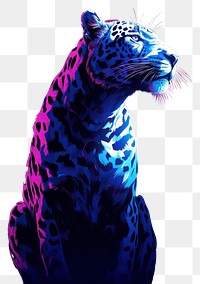 PNG Illustration roaring leopard neon rim light wildlife animal mammal.