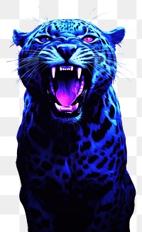 PNG Illustration roaring leopard neon rim light wildlife portrait animal.