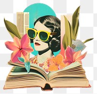 PNG Retro Collages whit a book art publication flower.