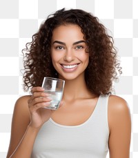 PNG Young woman holding glass of water drinking photo milk.