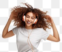 PNG Brunette young woman dancing happy and cheerful headphones listening headset.