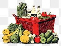 PNG Silkscreen illustration of a groceries basket fruit plant.