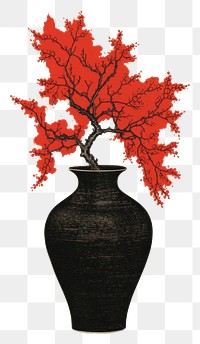 PNG Silkscreen illustration of a vase art plant maple.