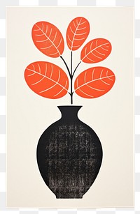 PNG Silkscreen illustration of a vase art craft plant.