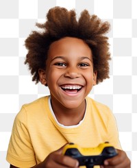 PNG A american african boy in yellow sweater holding a Controller smile child photo. 