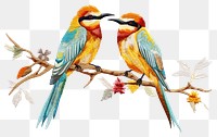 PNG 2 bird in embroidery style animal beak art.