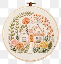 PNG House in embroidery style needlework textile pattern.