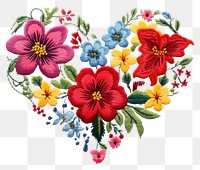 PNG Heart with flower in embroidery style needlework pattern creativity.