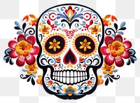 PNG Mexican skull in embroidery style pattern art representation.