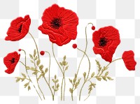 PNG Poppy flower in embroidery style textile pattern nature.