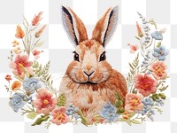 PNG Rabbit with flower in embroidery style pattern textile rodent.