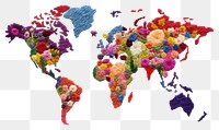 PNG World map in embroidery style pattern creativity variation.