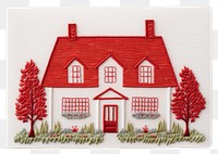 PNG White-red house in embroidery style architecture needlework building.
