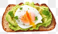 PNG  Poached egg with salmon and guacamole on rye bread food white background breakfast.