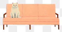 PNG Art painting an illustration of one white cat standing alone on brown sofa furniture mammal animal. AI generated Image by rawpixel.