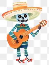 PNG  A mexican skeleton playing guitar sombrero representation performance.