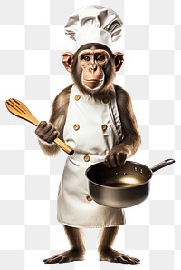 PNG  Monkey holding Ladle animal adult chef.